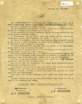 Bericht aan de bevolking i.v.m. 75ste verjaring onzer nationale onafhankelijkheid